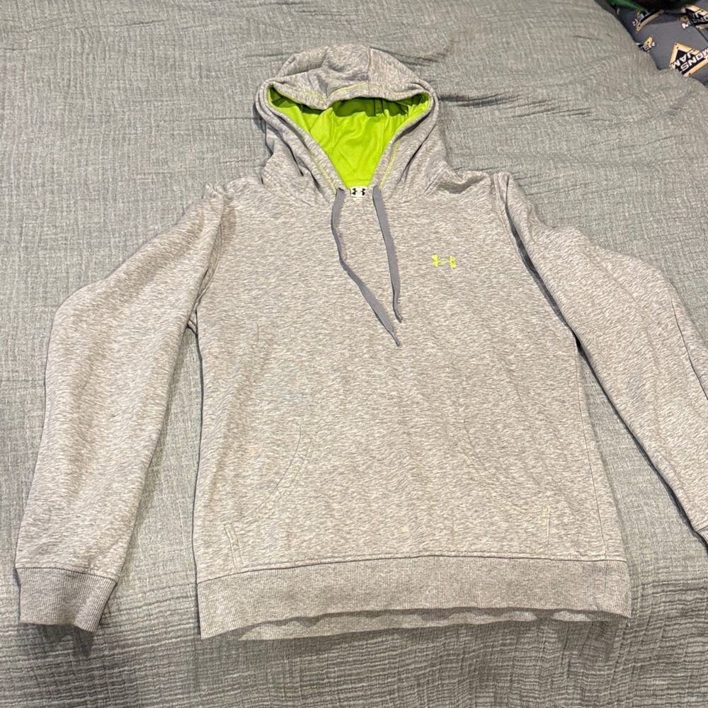 Under Armour Heather Gray Hoodie with Bright Green Interior